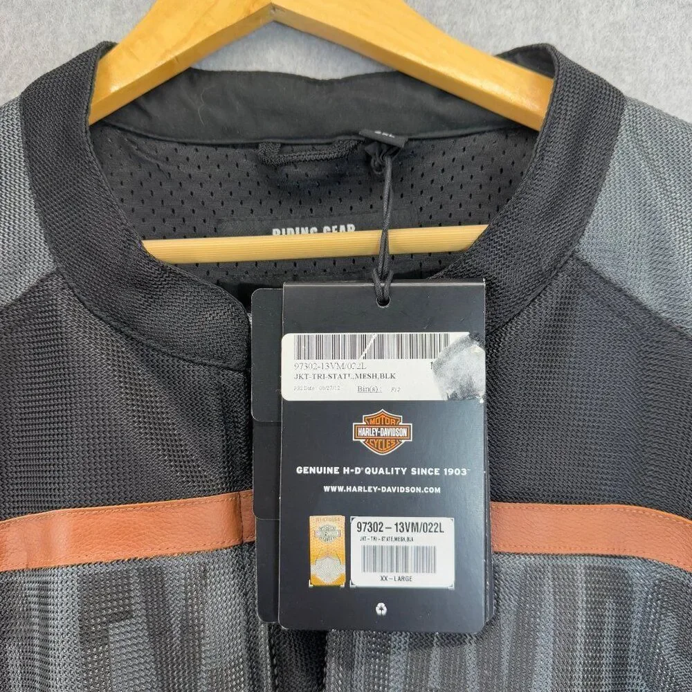 Harley Davidson NWT XXL Mesh Tri-State Jacket Leather Stripe USA 1 Logo‎ Riding